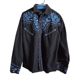 SALVAJE OESTE River Orchid Men's Embroidered Western Snap Button Dress Shirt - L